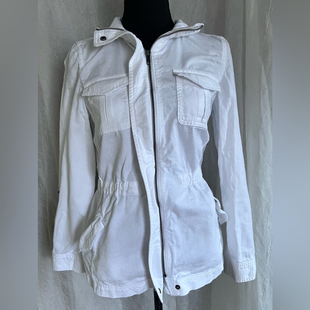 Talbots White Zip-Front Utility Jacket with Cinched Waist